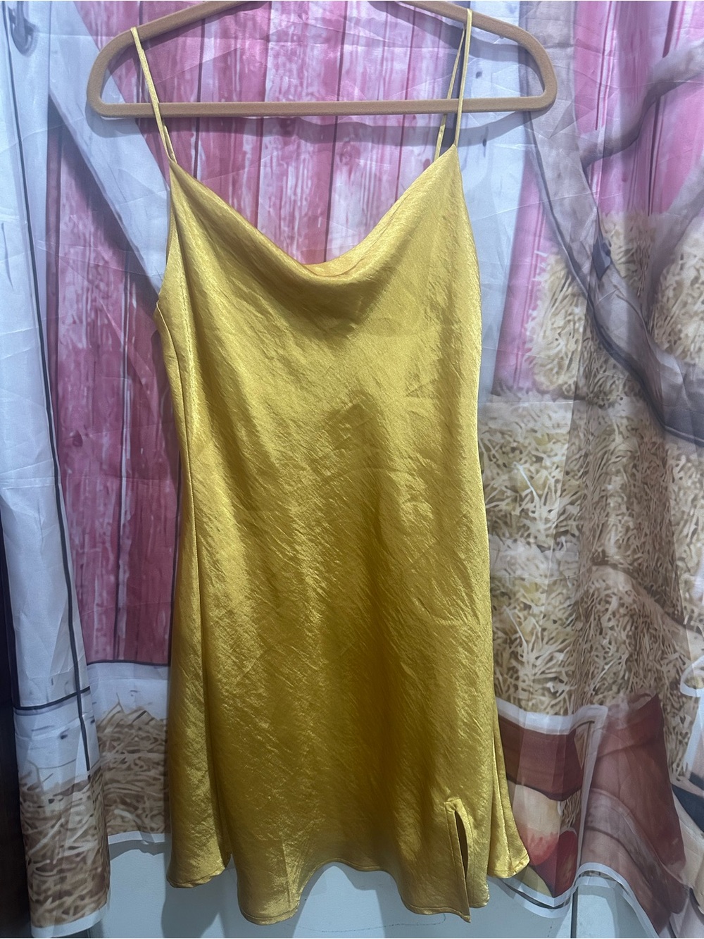 Cotton Candy LA Metallic Gold Satin Cowl Slip Dress